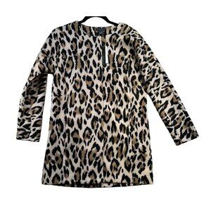 Chelsea & Theodore Womens Leopard Print Scuba Jacket S Brown Black